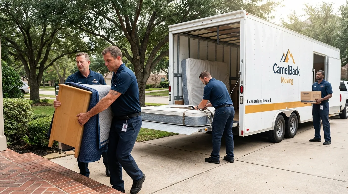 Crew loading residential truck for cross-state move from Pawcatuck, CT