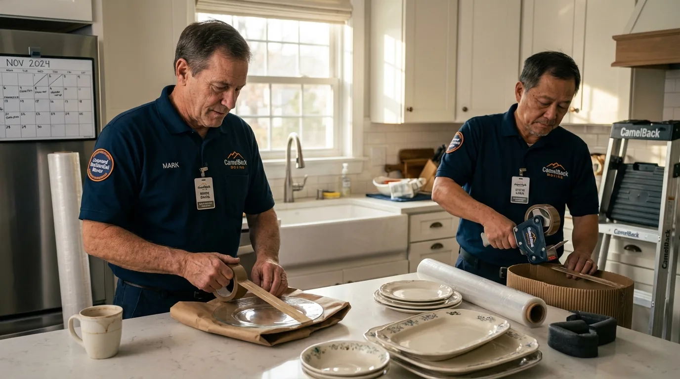 Professional crew packing kitchen dishware in Pawcatuck, CT